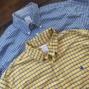 Lot Of 2 Brooks Brothers Shirts Mens Large Non Iron Supima Check Button Down